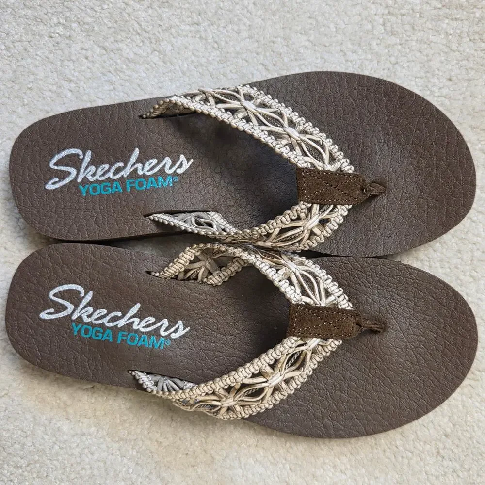 NWOT Skechers 7.5 Asana Yoga Foam Thong Flip Flop Sandals Macrame